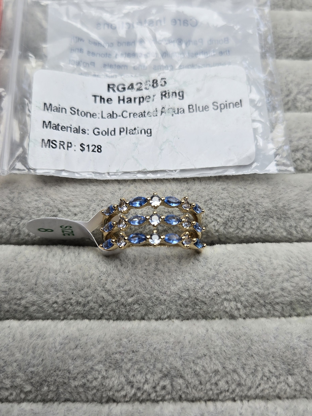 Size 8 Aqua Blue Spinel The Harper Ring Gold Plated Bomb Party Ring RG42585